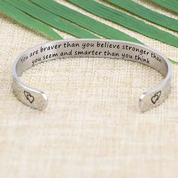 Inscribed Inspirational Cuff Bangle - You are ….braver …..stronger …..smarter - Picture 2 of 4